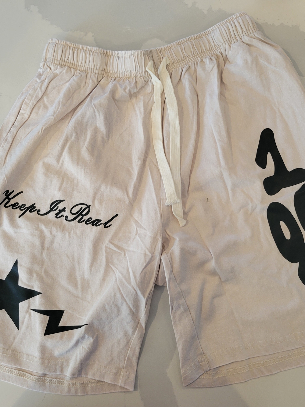 Cream Graphic Athletic Shorts